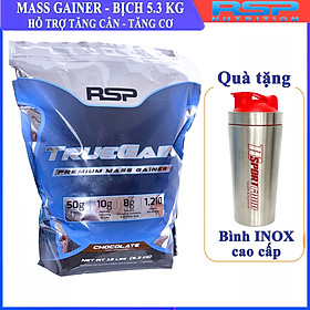 Combo Sữa tăng cân True Gain của RSP hương Chocolate bịch lớn 5.3kg hỗ trợ tăng cân tăng cơ nhanh cho người gầy, kén ăn, khó hấp thu thức ăn tự nhiên & Bình INOX 739 ml (Mẫu ngẫu nhiên)