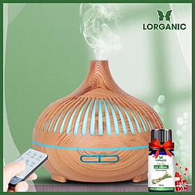 Combo máy khuếch tán/ máy xông tinh dầu Lorganic Giọt Nước Sọc FX2073 (Có remote) + tinh dầu sả chanh Lorganic 10ml/ Phun sương sóng siêu âm/ Thích hợp xông phòng 15-40m2.
