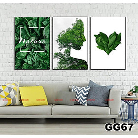 Tranh treo tường canvas lá cây nhiệt đới trang trí phòng khách, phòng ngủ, phòng ăn, decor spa phong cách hiện đại