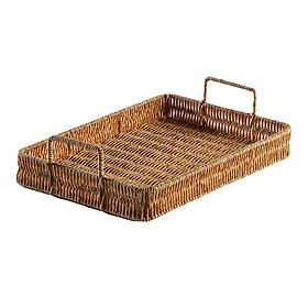 Farmhouse Hand Woven Serving Tray Fruit Bowl Holder Snack Bread Trays Tea Party Cupcake Trays Multipurpose Organizer for Wedding Gift