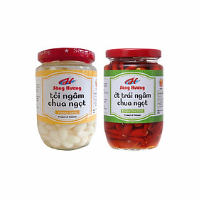 Combo Sông Hương Tỏi Ngâm Chua Ngọt 370g + Ớt Trái Ngâm Chua Ngọt 350g