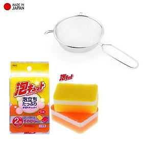 Mua Combo vợt lọc thực phẩm inox cao cấp Echo Metal + set 2 miếng bọt biển rửa chén bát - nội địa Nhật Bản