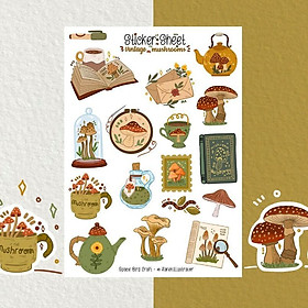 Hình ảnh Sticker sheet vintage mushrooms - chuyên dán, trang trí sổ nhật kí, sổ tay | Bullet journal sticker - unim055
