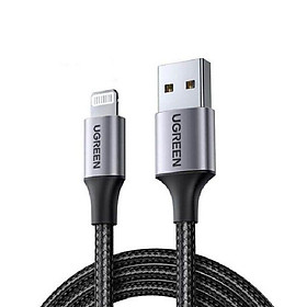 Ugreen UG60157US291TK 1.5M màu đen cáp Usb ra Lightning mạ Nickel đầu nhôm có chíp MFI chính hãng - HÀNG CHÍNH HÃNG
