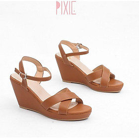 Giày Sandal Đế Xuồng 7cm Quai Chéo Màu Nâu Pixie P207