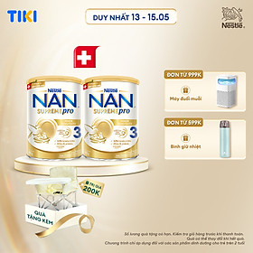 Bộ 2 Lon Sữa Bột Nestlé NAN SupremePro 3 với 5HMO giúp tăng đề kháng, đạm gentle Optipro giúp dễ hấp thu & ngừa nguy cơ dị ứng (chàm sữa) cho bé 2-6 tuổi - Tặng Ghế gấp gọn