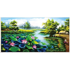 Tranh thêu chữ thập 3D Ao Sen Ngát Hương 124x64cm- tự thêu