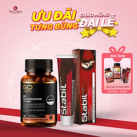 Bộ sản phẩm xương khớp nhập khẩu chính hãng trong uống ngoài bôi gồm: Viên uống GO Glucosamine 1-A-Day 1500mg (30 viên) và Kem bôi khớp Stabil (75 gam)