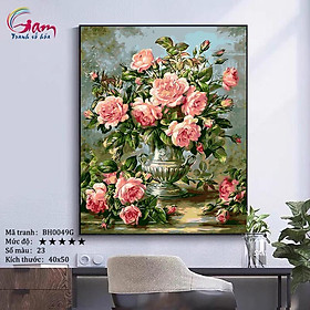 Mua Tranh sơn dầu số hóa tự tô màu theo số - Tranh lọ hoa sơn trà cổ điển sang trọng Sơn trà hồng mã BH0049G