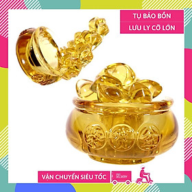 Mua Hủ vàng bát tụ bảo bồn lưu ly 8cm + 20 thỏi vàng thần tài 2 5cm thờ Thần Tài cầu tài lộc