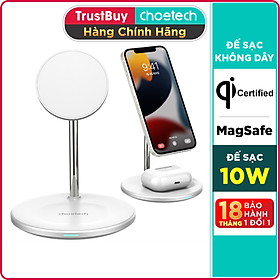 Mua Đế Sạc Không Dây MagSafe 10W Dành Cho iPhone 12 Series  iPhone 13 Series  iPhone 14 Series Và Tai Nghe AirPod Chân Đế Đứng CHOETECH T581-F - Hàng Chính Hãng