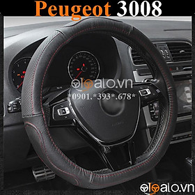 Bọc vô lăng D cut xe ô tô Peugeot 3008 volang Dcut da cao cấp - OTOALO - Đen chỉ đen