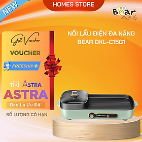 Mua Nồi Điện Đa Năng  Nồi Lẩu Nướng 2 Trong 1 BEAR DKL-C15G1 Dung Tích 3 Lít Công Suất Cao 1600 W - Hàng Chính Hãng