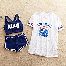 Set Đồ bơi bé gái, bộ bơi 3 chi tiết cho trẻ em từ 2 đến 12 tuổi, size đại 46kg bikini KING
