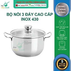 Nồi Inox 430 Bếp Từ 3 Đáy Nắp Kính Fivestar Tặng 10 Muỗng Ăn (26cm)