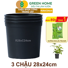 Bộ 3 Chậu nhựa trồng cây, nhiều kích thước, thoát nước tốt, đa dạng kích thước trồng cây, hoa, kiểng lá |Greenhome - 3C NHỰA CỨNG 28x24