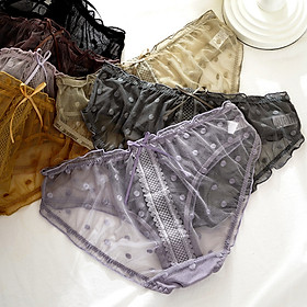 Quần lót voan ren cao chấp chấm bi xuyên thấu siêu sexy