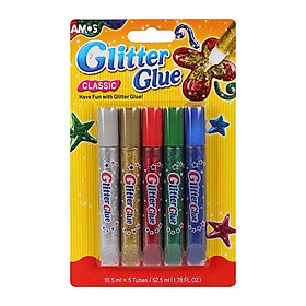 Bút nhũ Amos Glitter Glue - Vỉ 5 bút