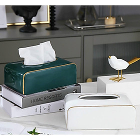 Mua HỘP ĐỰNG KHĂN GIẤY GIẤY ĂN BẰNG GỐM SỨ CÁO CẤP MÀU XANH NGỌC VIỀN VÀNG