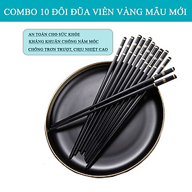 Bộ 10 đôi đũa ăn cơm viền vàng kháng khuẩn chống nấm mốc, không trơn trượt, chịu nhiệt cao