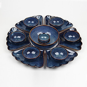 Mua Bộ đồ ăn hoa mặt trời Bát Tràng men hỏa biến cao cấp - Cúng rằm/lễ/tết/chay/mặn/bày cỗ/tiếp khách-Xanh đá biển-55cm