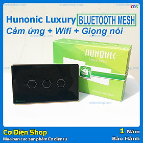 Công tắc CẢM ỨNG THÔNG MINH - Hunonic Luxury - 3 nút màu đen - Công nghệ Bluetooth Mesh