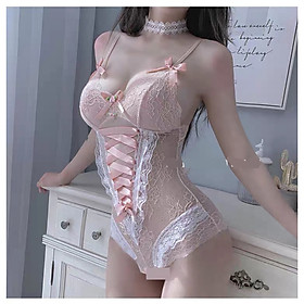 Hình ảnh Đồ ngủ Bodysuit đan dây họa tiết chữ V sexy