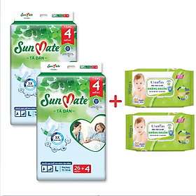 [Mẫu mới] Combo 2 Tã dán người lớn Sunmate XA2 mới size L-26+4 miếng tặng kèm khăn ướt