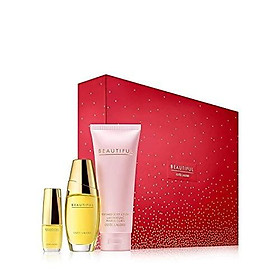 Estee Lauder Beautiful To Go Set includes: Eau de parfum spray (1 oz.) Perfumed body lotion (2.5 oz.) Eau de parfum purse spray (0.16 oz.)