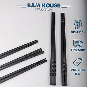 Bộ 10 đôi đũa nhựa chịu nhiệt Bam House màu đen đầu nhám cao cấp DND04 - Gia dụng bếp