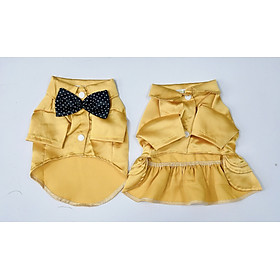 SET CẶP ĐÔI VÁY CÔNG CHÚA VÀ ÁO NƠ SIÊU ĐẸP MÀU VÀNG MÃ 06 TỪ 1-10KG DÀNH CHO THÚ CƯNG CHÓ MÈO