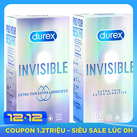 Bao Cao Su Siêu Mỏng, Thêm Chất Bôi Trơn Durex Invisible Extra Lub Hộp 10s + Bao Cao Su Siêu Mỏng Invisible Hộp 10s