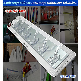 Mua Móc Treo Quần Áo Dán Tường Tường 6 Nhánh Treo Khăn Phòng Tắm Nhà Bếp Đa Năng Siêu Dính Chịu Tải Lớn TẶNG Thanh Cán