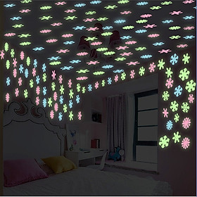 Ngôi sao - hoa tuyết dạ quang 3cm - 2 bộ ( 150 ngôi sao và hoa ) - Xanh lá