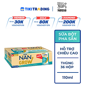 Thùng sữa bột pha sẵn Thực phẩm bổ sung Nestlé NANGROW 9(4x110ml) sữa mát công thức từ Thụy Sĩ với 100% Canxi giúp bé cao lớn vượt trội dành cho bé từ 1 tuổi