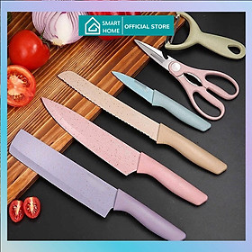 Mua Bộ Dao Kéo 6 Món Lúa Mạch Làm Bếp- An Toàn Tiện Lợi- Lưỡi Thép Chống Gỉ Sắt Bén