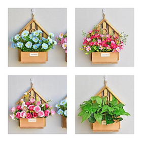 Mua Giỏ hoa lá giả treo tường nhiều mẫu đẹp hình mái nhà chất liệu gỗ thông trang trí nhà cửa độc đáo HG-02