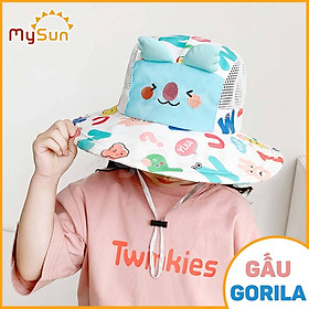 Nón mũ chống che nắng cho bé gái, trai vành rộng vải lưới thoáng khí MySun - Mũ Gấu Gorila