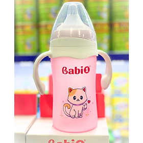 Bình Sữa Cổ Rộng Babi 1 Thuỷ Tinh Bọc Silicon Chống Vỡ Và Cảm Biến Nhiệt Độ - Dung tích 240ml - Cho trẻ từ 12 tháng tuổi