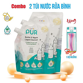 Combo 2 túi nước rửa bình sữa và núm ti Pur, gói 450ml - tặng bộ muỗng