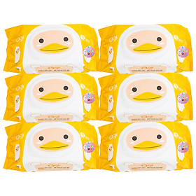 Combo 6 Gói Khăn Ướt AGI Không Mùi Hình Vịt Vàng (100 tờ x 6 gói)