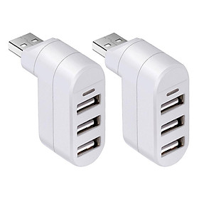 2x Rotatable 3 Ports USB 3.0 HUB + 2 USB 2.0 Adapter Splitter White