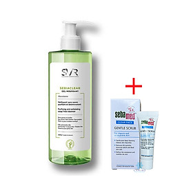 Sữa rửa mặt làm sạch không xà phòng dành cho da nhờn mụn SVR Sebiaclear Gel 400ml + tặng Tẩy tế bào chết Sebamed 10ml