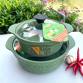 Mua Nồi đúc Classic vân đá CHỐNG DÍNH   NẮP KÍNH   Sử dụng được BẾP TỪ size 18  20 cm. Dùng nấu lẩu  cơm trộn  mì cay Hàn Qu