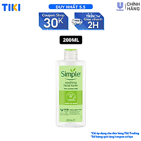 Nước hoa hồng Simple Toner làm dịu và cân bằng độ ẩm cho da - lành tính không chứa cồn 200ml [Chính hãng độc quyền]