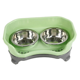 Pet Dog Cat Puppy Stainless Steel Water Food Twin Bowls No Spill