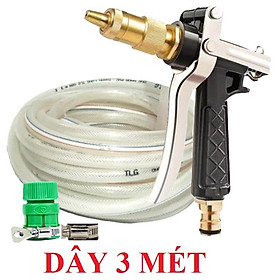 Bộ dây vòi xịt nước ️ ,tăng áp 3 lần,loại 3m, 5m 206236 đầu đồng,đai,nối nhựa vàng+ móc khoá