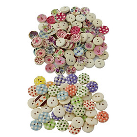 200Pcs 15mm Round Painted Wooden Button Sewing Buttons 2 Holes For Craft