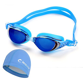 Kính bơi Polycarbonate cao cấp chống sương mù , tia cực tím tặng kèm nón bơi vải PU cao cấp , bịt tai và đệm mũi , dành cho vận động viên chuyên nghiệp hoặc người có sở thích đi bơi