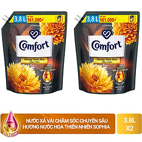 Combo 2 Nước Xả Vải Comfort Thơm Mát Gấp 10 Lần/Hương Nước Hoa 100 Giờ Lưu Hương - Hương Tinh Tế Túi 3.7L